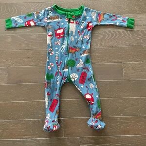 Hatley Blue and Green Kids Holiday Footie Pajamas
